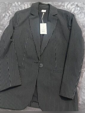 Black Pinstripe Single-Button Blazer - women’s Xs A New Day